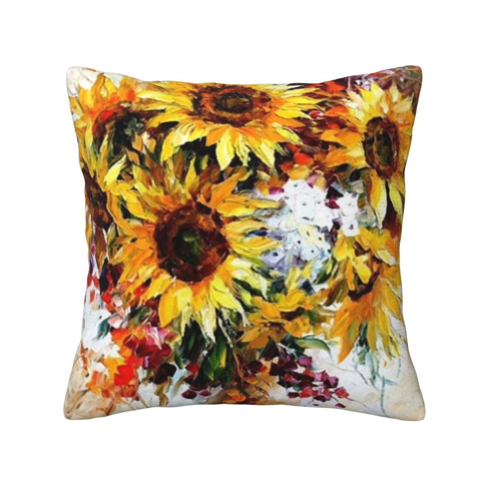FFSHKOWE Oil Painting Sunflower Decorative Throw Pillow Cover Double-Sided Printed Cushion Cover for Sofa Couch Bed Chair 45 x 45cm