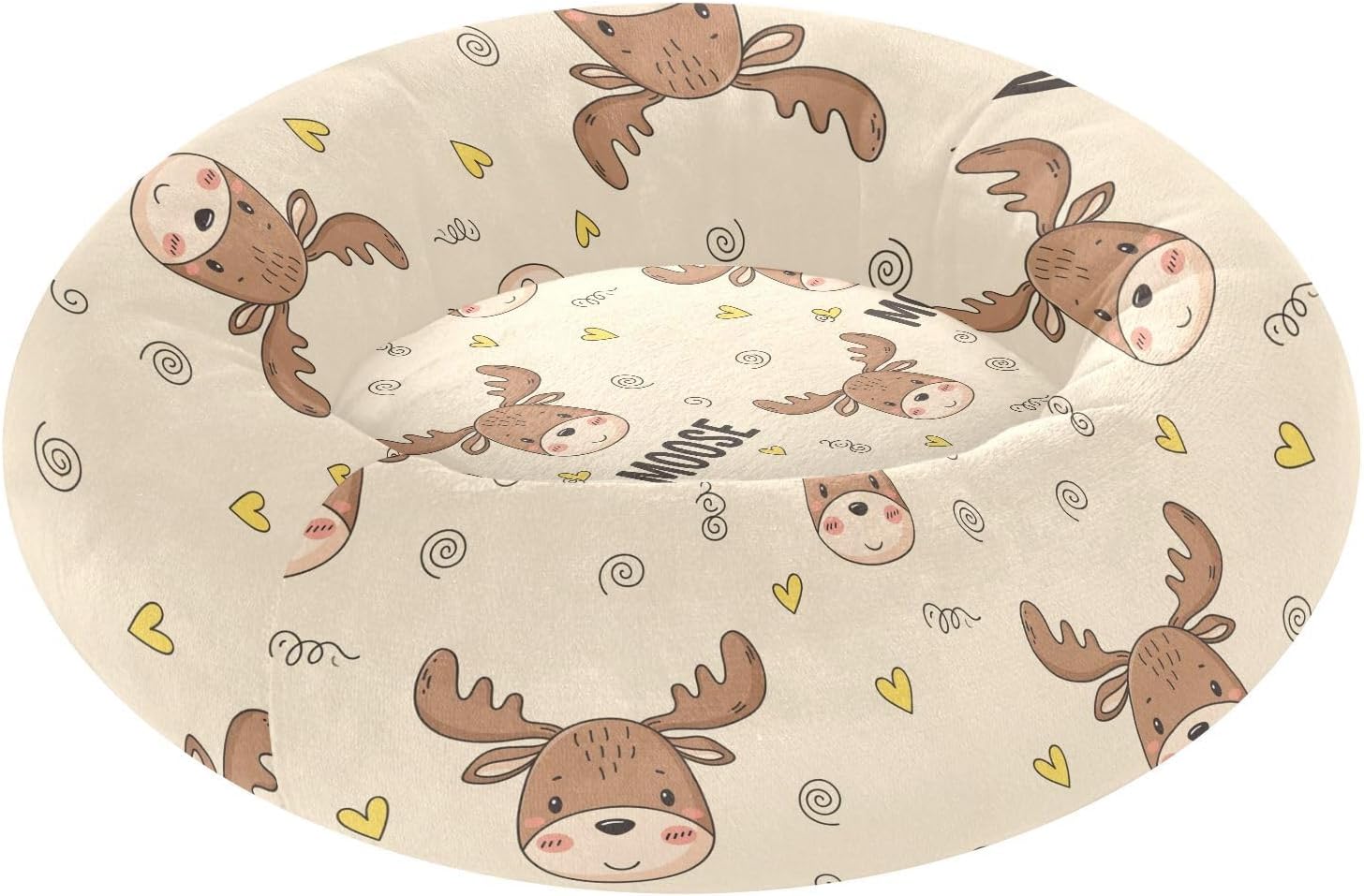 Cartoon Moose Heart Pattern Dog Bed Small Medium Dog Bed Washable Donut Cat Beds Cute Pet Puppy Beds for Small Medium Dogs Cats,M