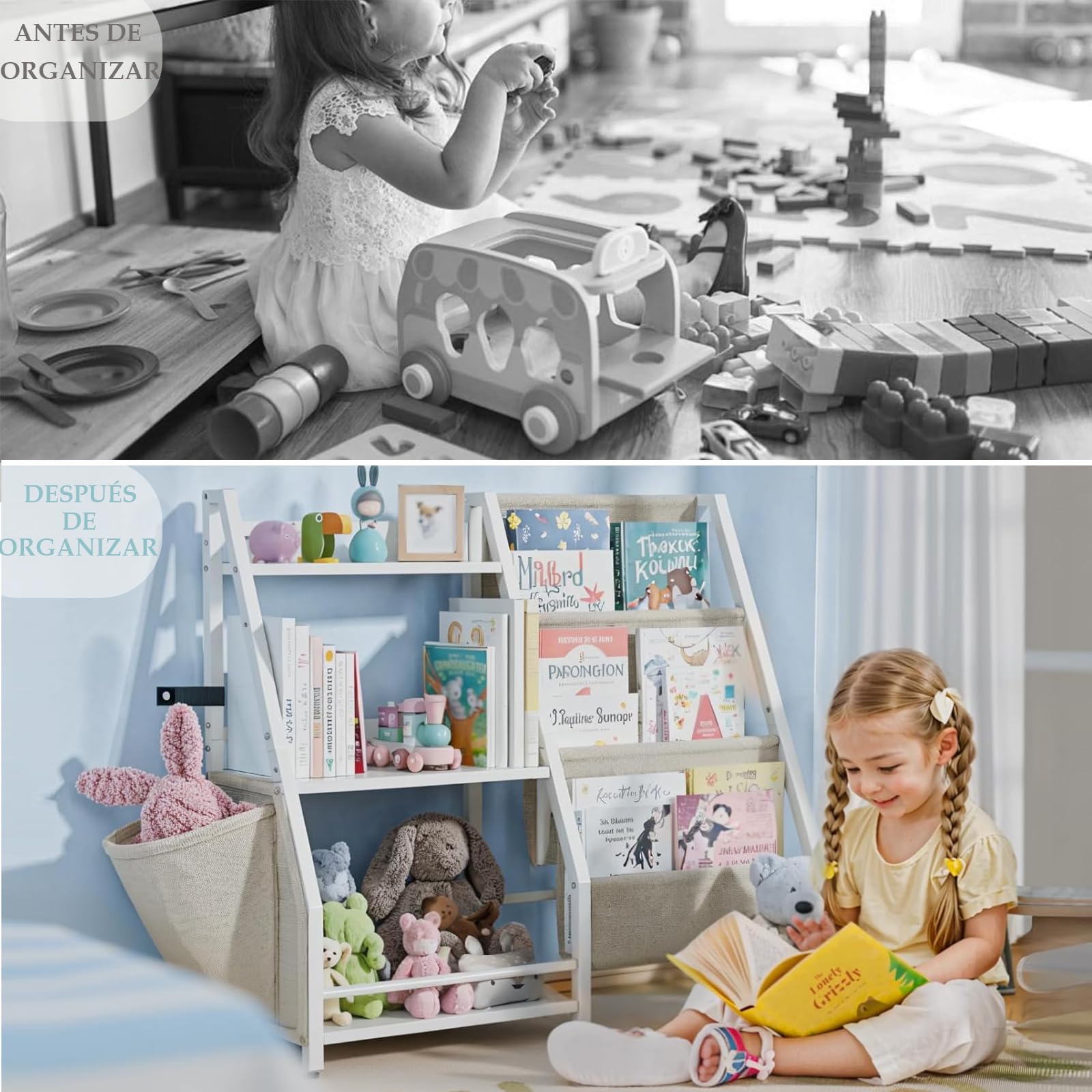 Libreria Infantil,Estanteria Libros Infantil con 3 Niveles de Almacenamiento, Gran Capacidad,Revistero,Beige,85.5x30x75 cm