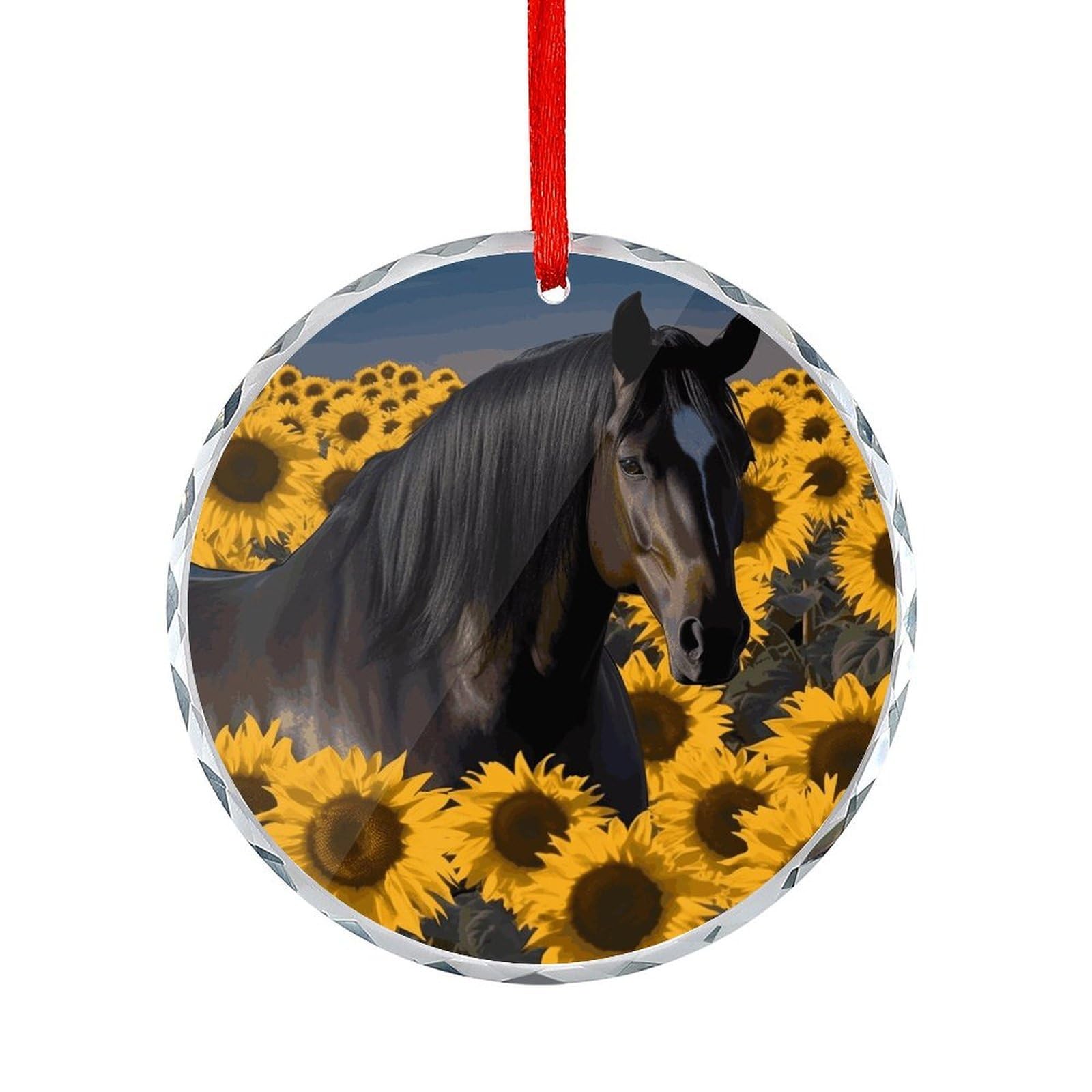 Btcowzrv Style Dark Horse Under The Sunflowers Round Ornament Hanging Pendant Decor