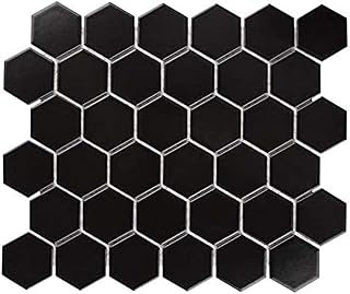 Tenedos 2x2 Hexagon 2 inch Matte Porcelain Mosaic Floor Wall Tile Backsplash for Bathroom, Kitchen, Accent Decor, Fireplace (10 Sheets/case) (Black)