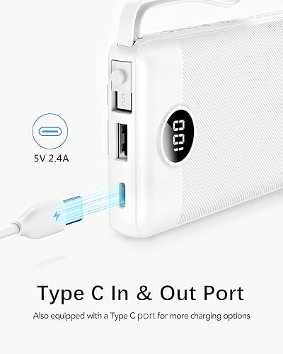 Miniatura 3 de VRURC Cargador portátil de 10000 mAh, banco de energía con pantalla LED delgada, batería de teléfono celular de 5 salidas y 2 entradas, cable micro