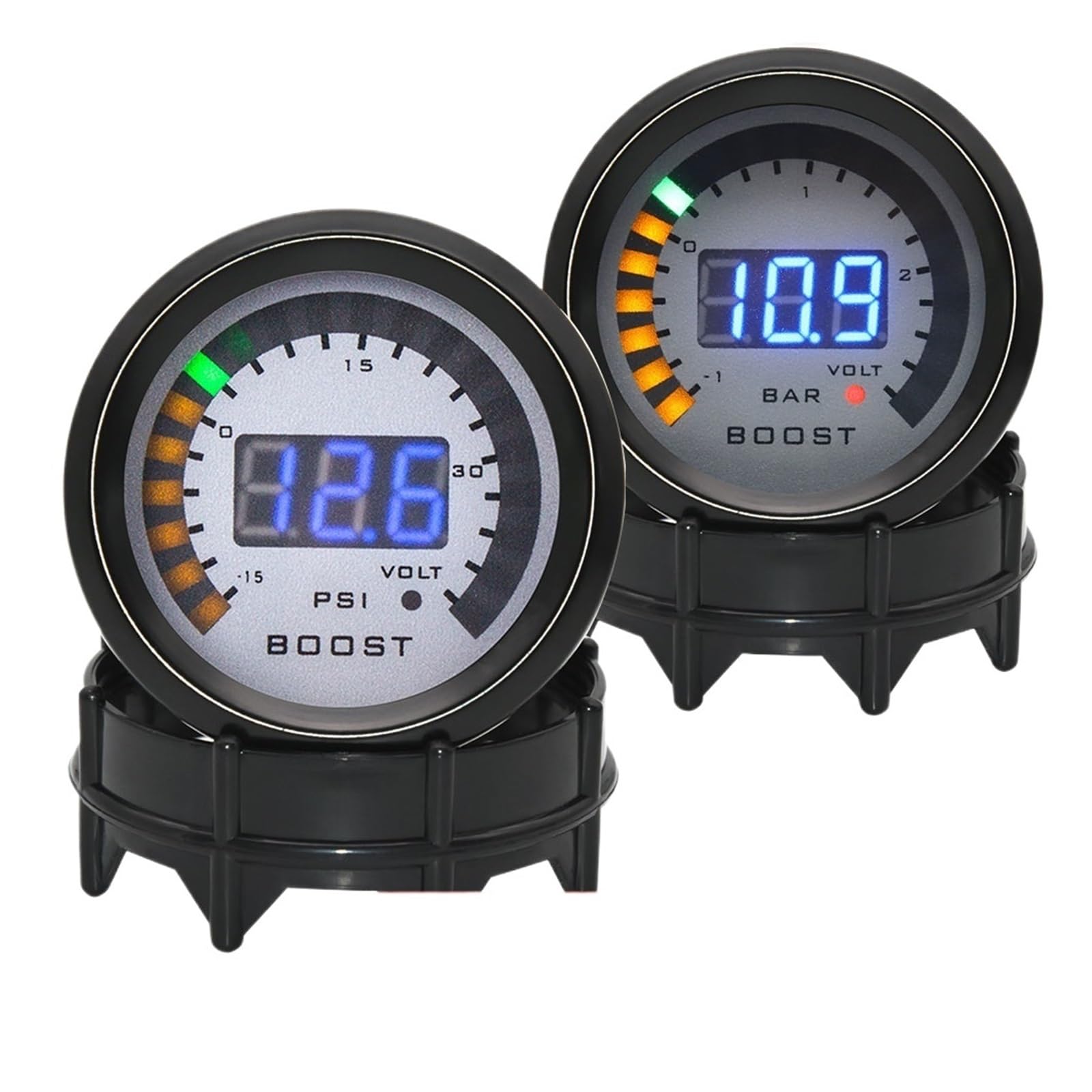 Ciśnieniomierz, Wskaźnik ciśnienia doładowania HD cyfrowy PSI BAR wskaźnik Turbo Boost woltomierz 52mm 12V LED, zestaw wyścigowy Turbo regulator ciśnienia(Boost gauge bar)