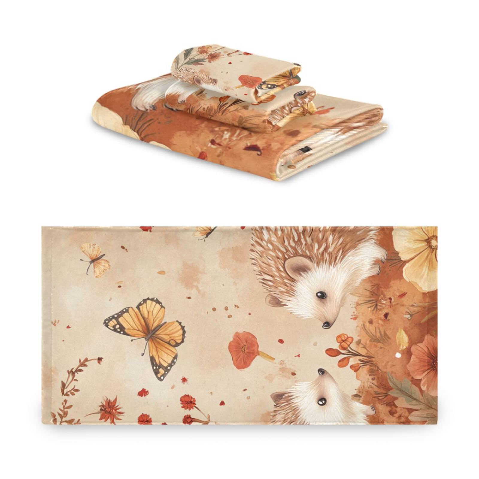 Set di 3 asciugamani morbidi per il viso a forma di riccio in terracotta con cartoni animati, 1 asciugamano da bagno, 1 asciugamano per le mani, 1 panno per il corpo e il viso da bagno