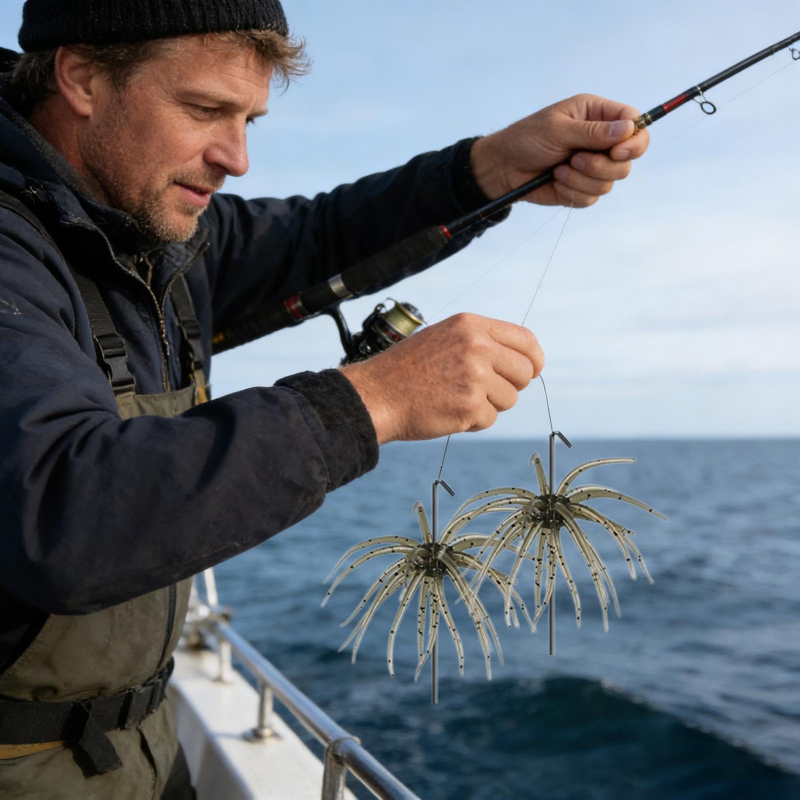 4Pcs Sea Urchin Soft Bait | Realistic Fuzzy Dice Fishing Lure for Bass & Perch | Floating TPR Swimbait with Reflective Stars | Artificial Worm Bait for Saltwater&Freshwater - 5