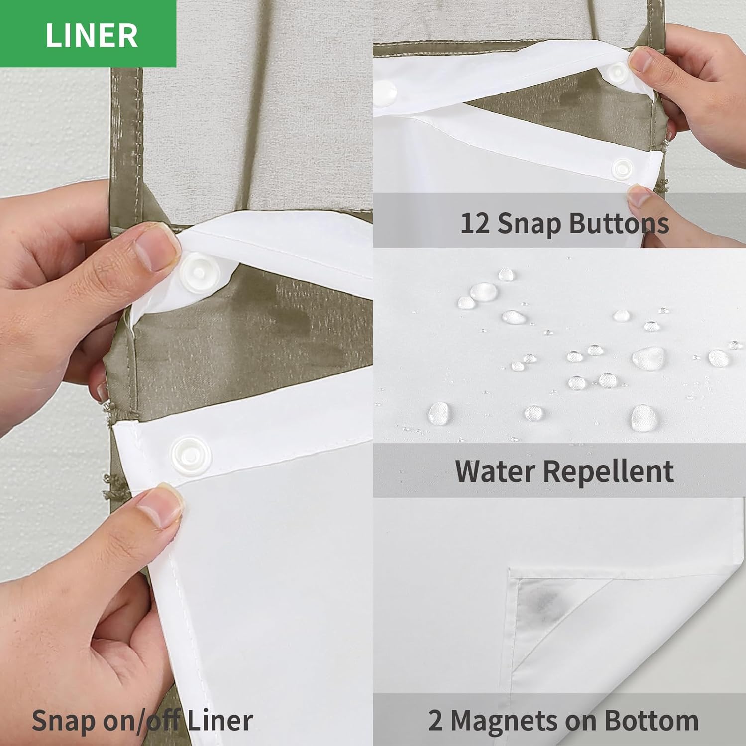 Khaki No Hook Shower Curtain and Fabric Liner Set, Boho Tufted Chevron Striped and Shabby Chic Textured Shower Curtain with a See-Through Top Window, Hotel Décor, 71" W x 77" H