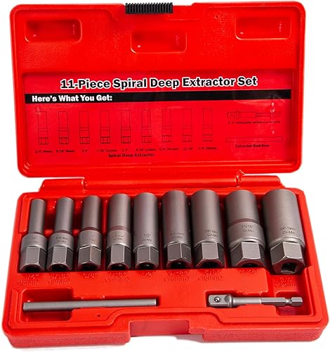 Juego de 11 extractores de pernos profundos tipo espiral, juego de enchufes de extracción de bujías, removedor de tuercas de llanta despojado para