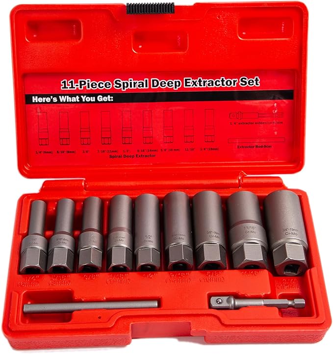 PANOVOS 11PCS Spiral Type Deep Bolt Extractor Set,Spark Plug Extraction