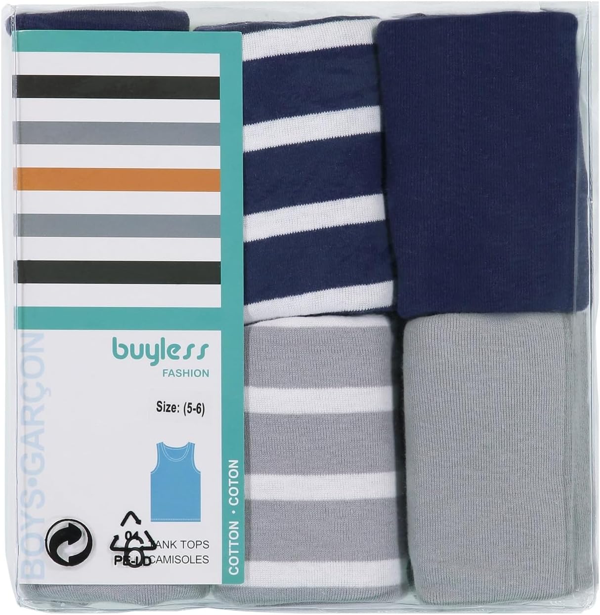 Buyless Fashion Boys Scoop Neck Tagless Undershirts Soft Cotton Tank Top (12 Pack) 13-14 Stripes