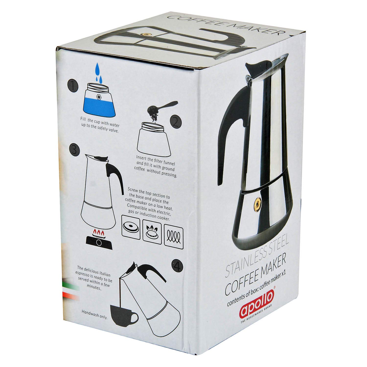 Stainless Steel Coffee Pot 2 Cup, Silver, 14x11.3x9cm - Image 3