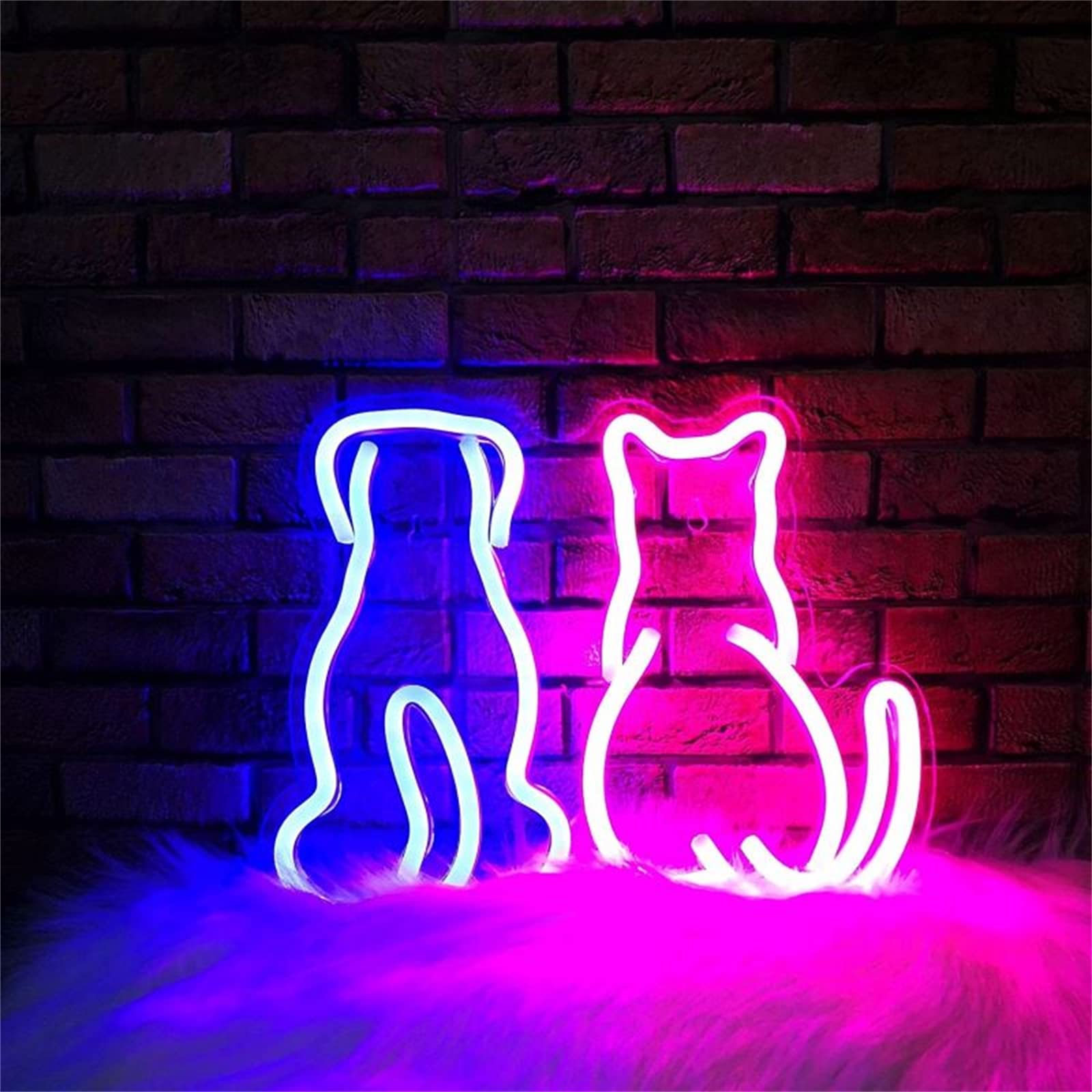 Gatto Cane Insegna Neon con Luce Neon Negozio Animali Decorazione Parete Gattino Cucciolo Luce LED Casa Camera Canile Decorazione Parete Negozio Animali Domestici Segno di Luce,C,33x28CM