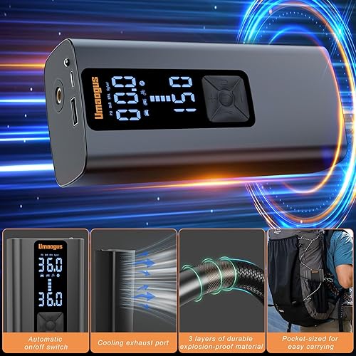 Miniatura 5 de Compresor de aire portátil para inflador de neumáticos, recargable de 12 V150 PSI, bomba de aire de bolsillo automatizada inteligente con luz LED y