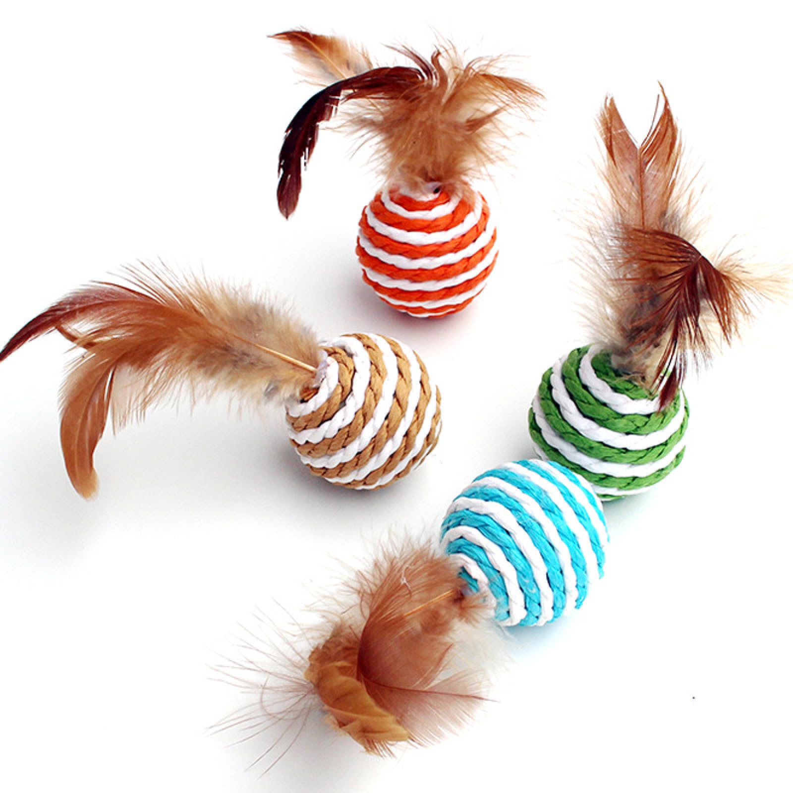 Katzenspielzeug, Katzenspielzeug, bunt, Sisal, interaktiver Ball, Katzenspielzeug, Heimtierbedarf, Feder, Katzentraining, Fänger, Katzenspielzeugball, 4 Stück