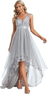 Women's V Neck Pleated Waist Short Sleeve Wedding Guest Dress Chiffon Bridesmaid Dresses 00793