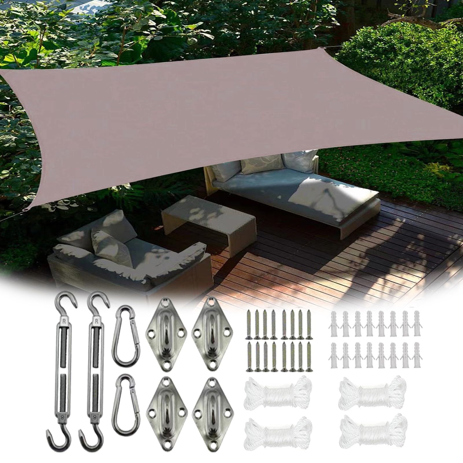 Voile d'ombrage rectangulaire 6x6m imperméable J et kit complet