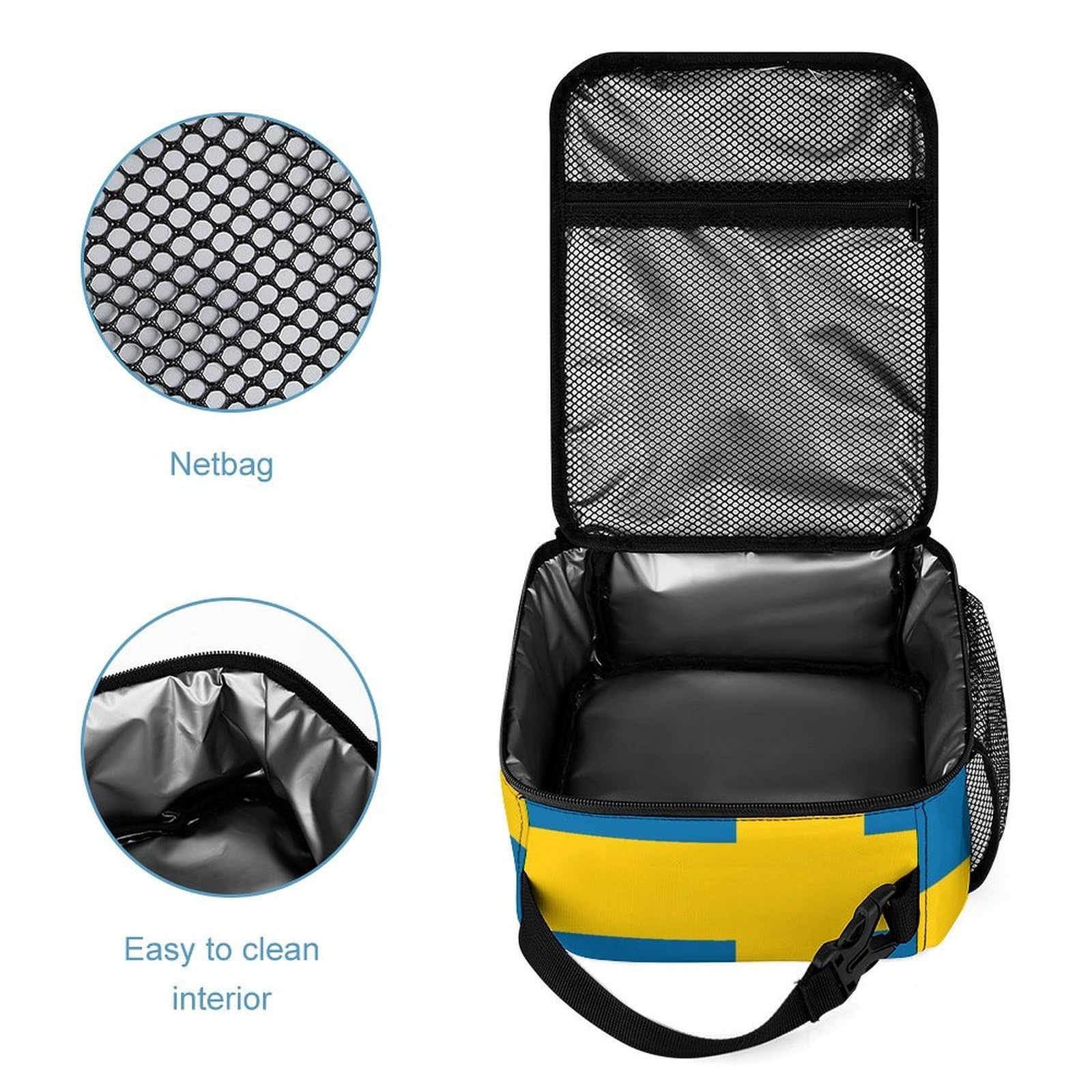 Sac à dos léger avec boîte à lunch, trousse de maquillage et rangements (drapeau suédois)