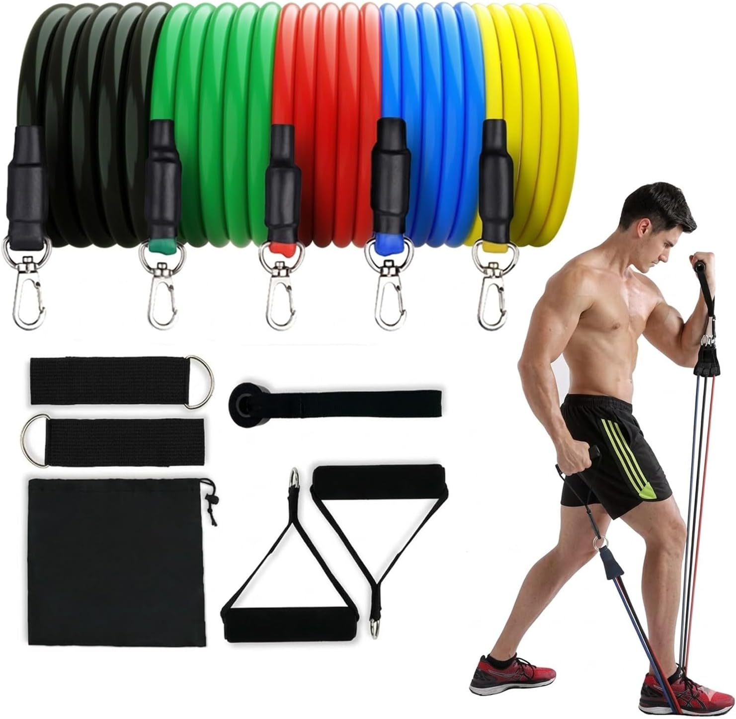 Resistance Tubes, 11 Pcs Resistance Bands Set Men Women with Foam Handles, Ankle Straps, Door Anchor Exercise Band, Up to 150LB, Gym Bands, Exercise Equipment for Fitness, Strength, Yoga, Home, Physio