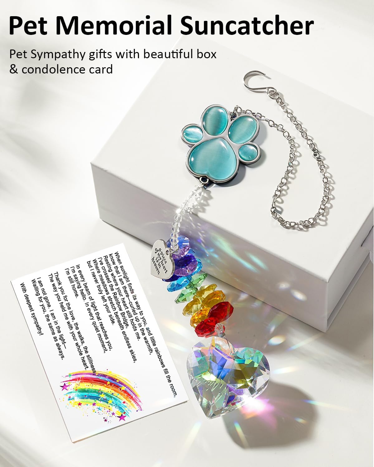 FantasyLife Pet Memorial Suncatcher-Dog Memorial Gifts for Loss of Dog | Pet Memorial Gifts for Dogs, Crystal Suncatcher, Rainbow Bridge Remembrance for Dog and Cat, with Gift Box & Card, Keepsake.