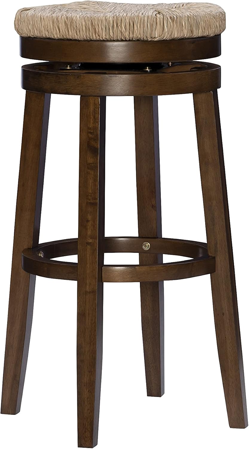 Maya Walnut Backless Barstool with Woven Seagrass Swivel