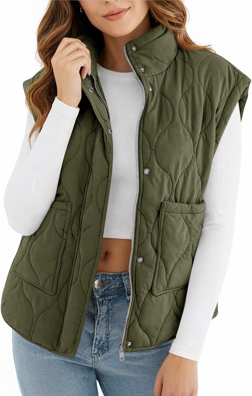 Cicy Bell Womens Quilted Puffer Vest Stand Collar Zip Up Winter Lightweight Padded Gilet Outerwear