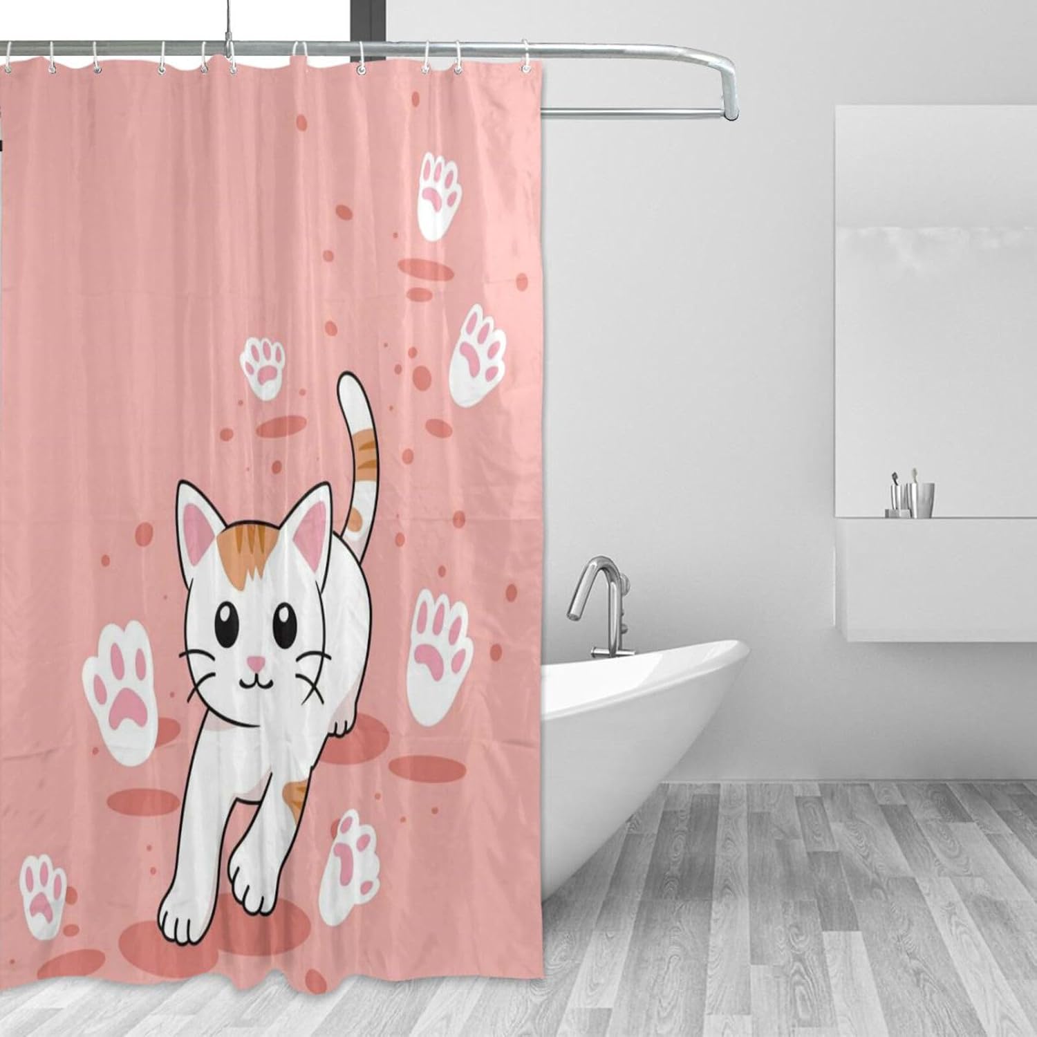 72x72 Inch Water Resistant Cloth Bathroom Curtains Shower with Resistant Washable Material Shower Curtain Liner for Bath Decorative Cat with Footprints