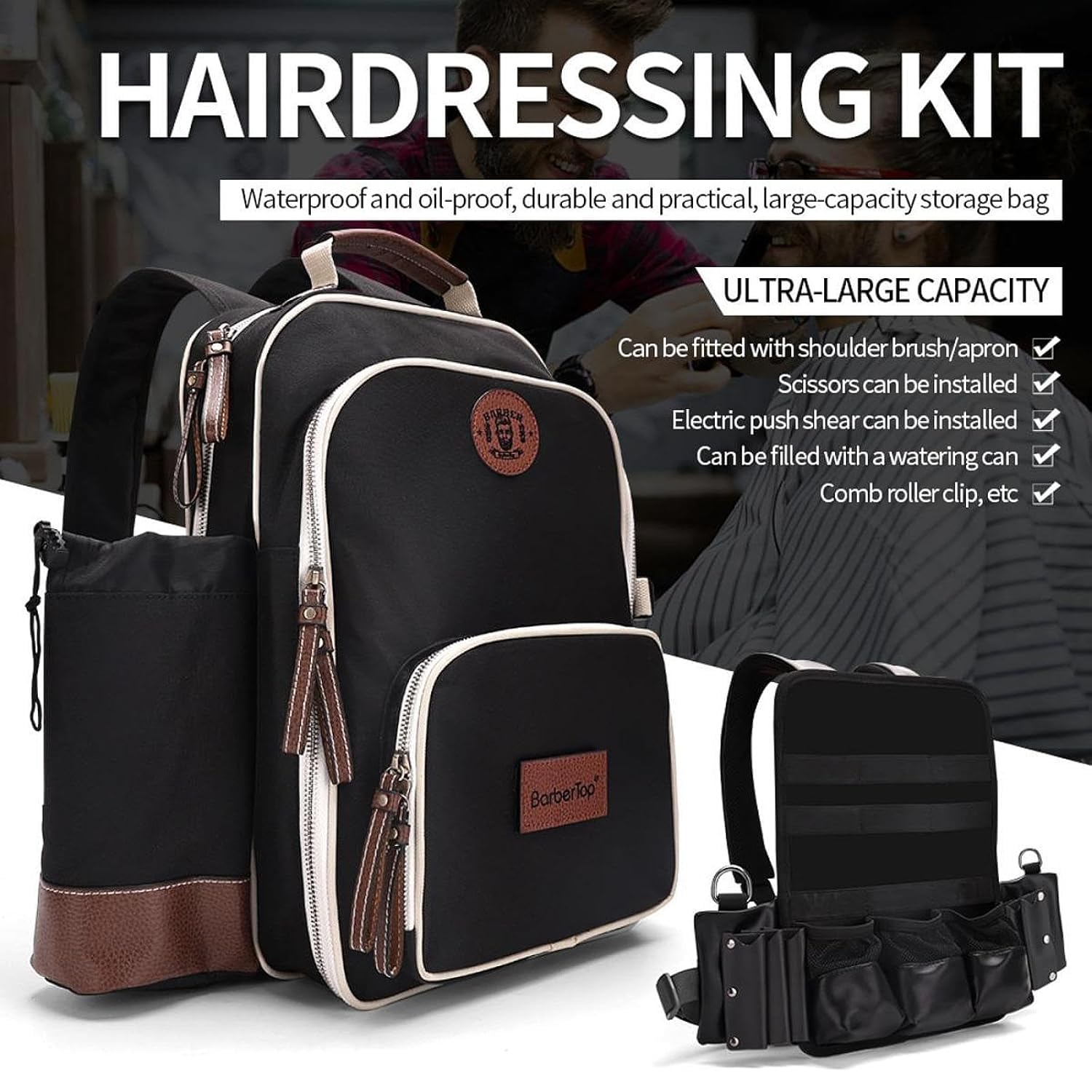 Friseur-Reisetasche, großes Fassungsvermögen, robuster Werkzeug-Organizer für Haarwerkzeuge und Lockenstäbe, Schwarz