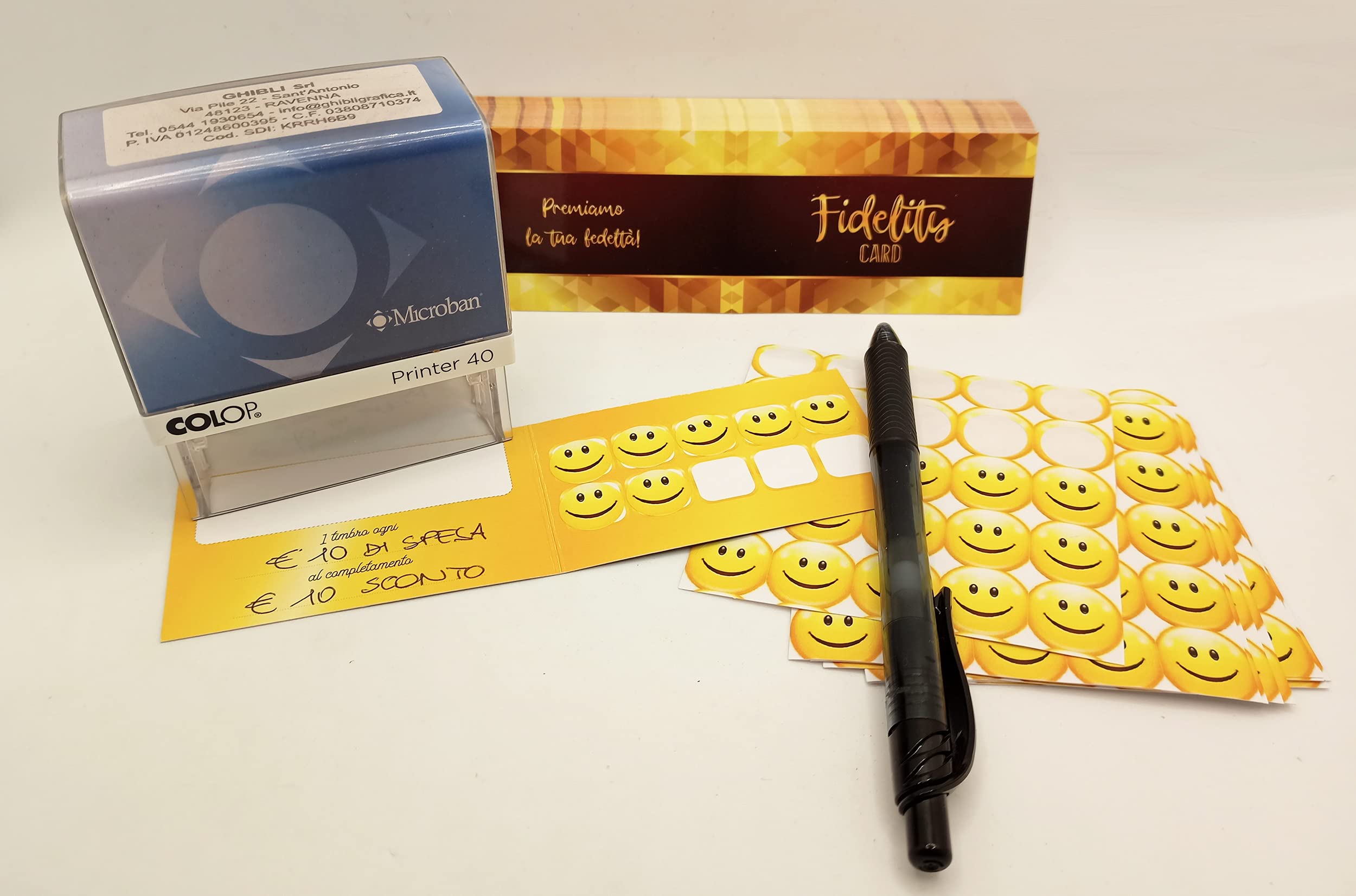 GHIBLI 100 Tessere Fedeltà + 1000 Bollini Adesivi Smile - Fidelity Card per Negozi e Attività Commerciali