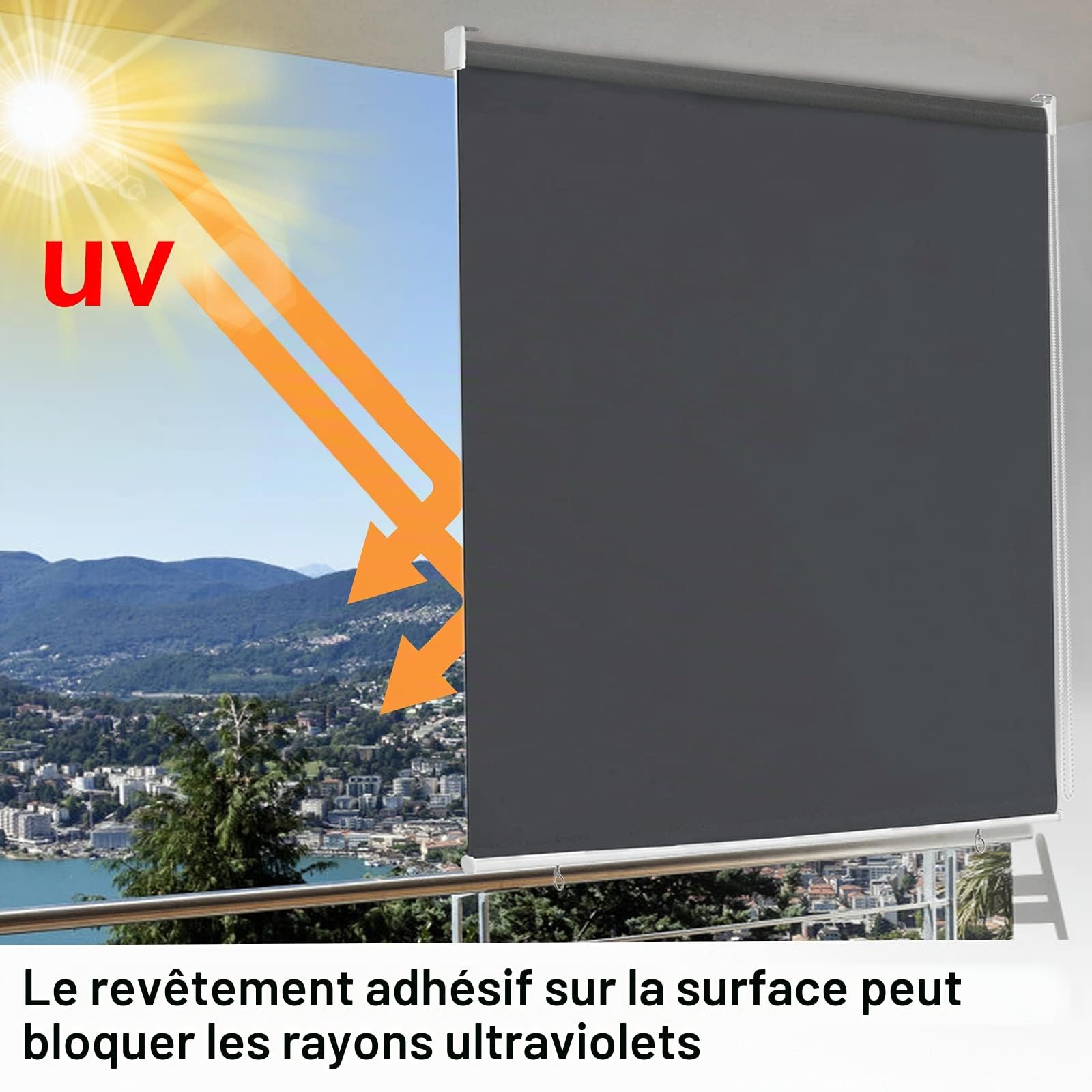 UISEBRT Store extérieur vertical Pare-soleil Store occultant pour extérieur, Protection UV, Vonvient au balcon (100 x 140 cm, Anthracite)