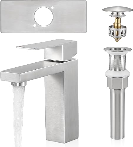 Miniatura 8 de KES L3156ALFF12-BS-C2-PL - Grifos de baño para fregadero de un solo orificio o 3 agujeros, acero inoxidable, drenaje desplegable sin desbordamiento,