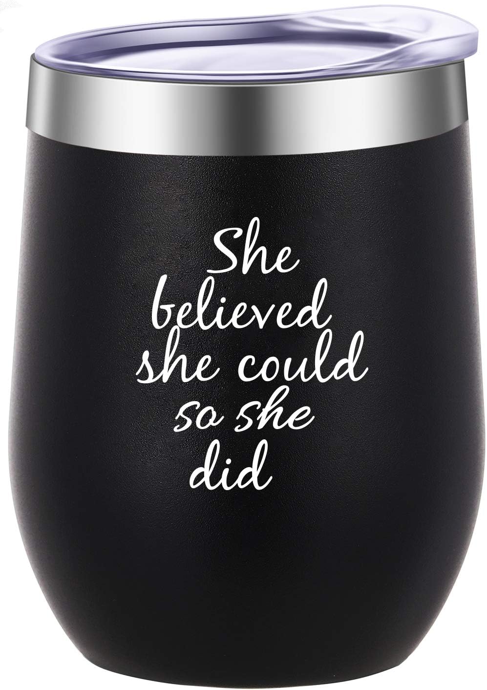 She Believed She Could So She Did Wine Tumbler Mug,Spiritual Inspiritional Gifts for Women,Congratulations, Graduation Gifts for Her,Going Away,Job Change,Congrats,Birthday Gift 12 oz Black