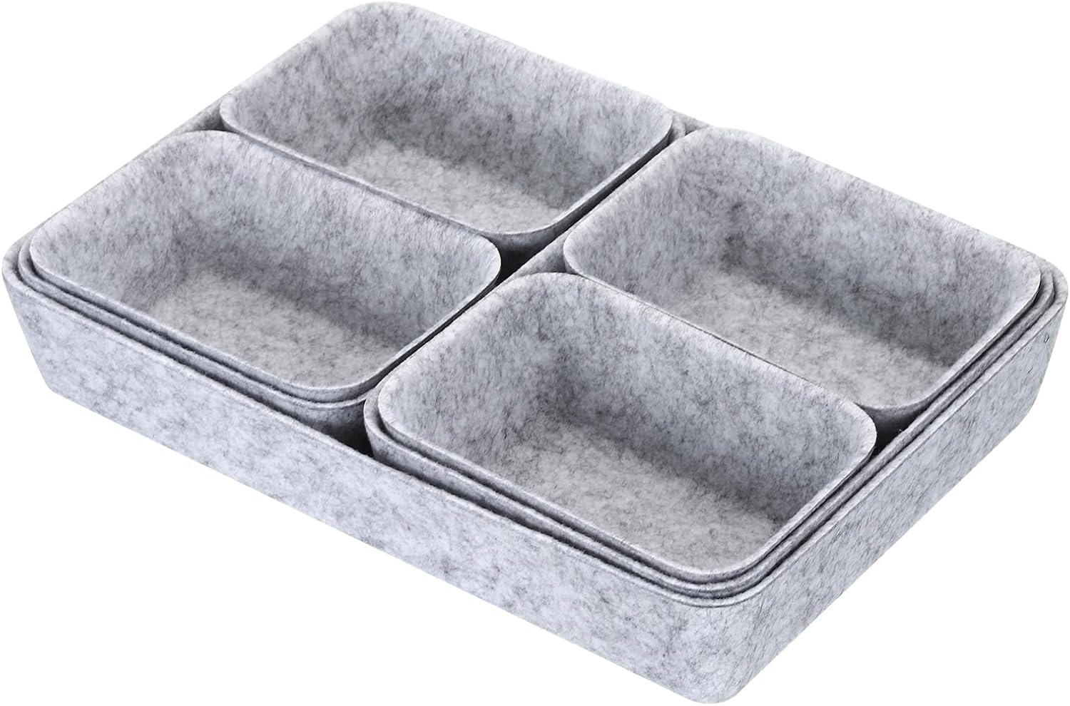 PATIKIL Felt Drawer Organizer, 7 Pack Desk Organizer Drawers Organizers Tray for Cosmetic Makeup Office Supplies Home, Light Gray