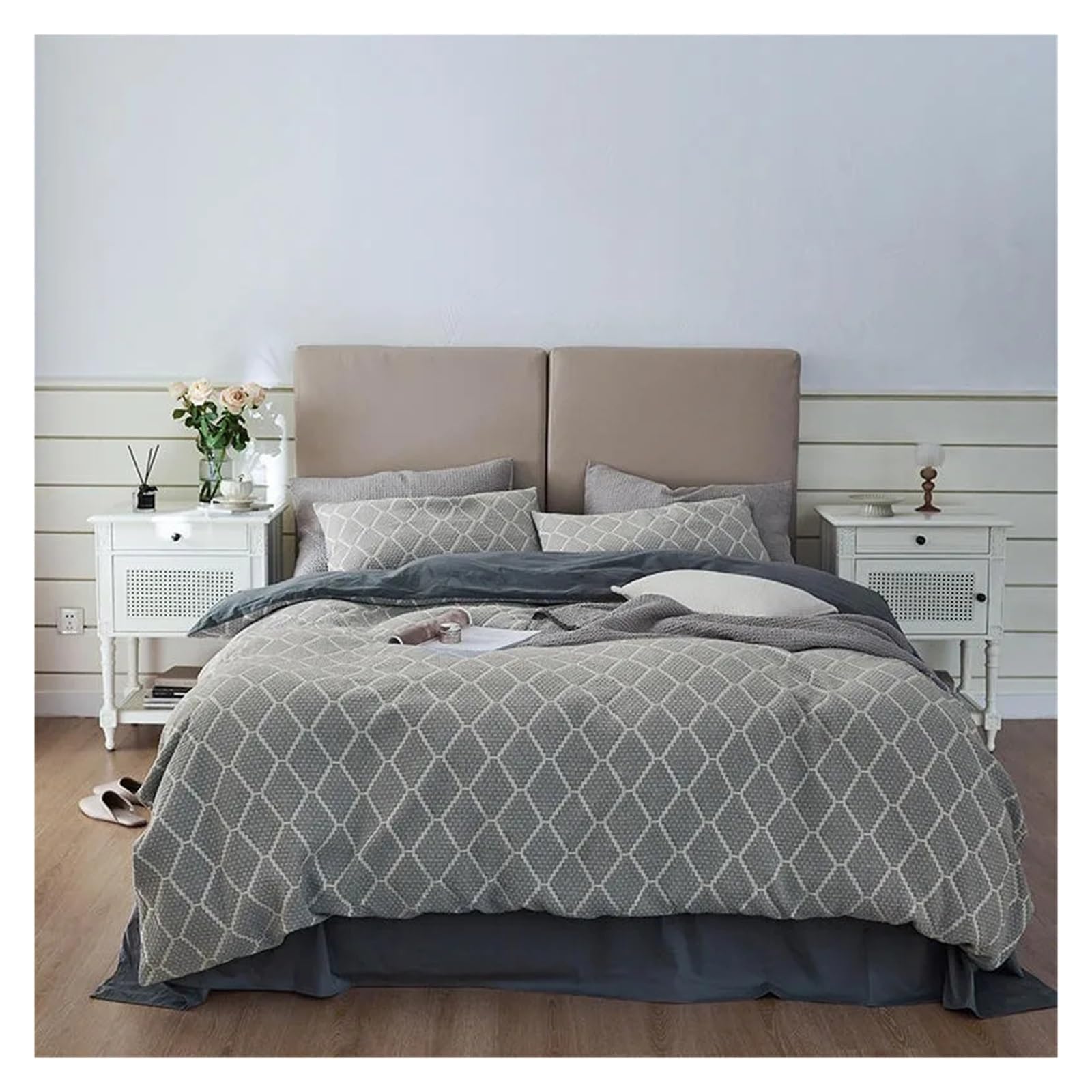 ADovz 100% cotone tinto in filo diamante jacquard coperta set copertura doppia regina re 4 pezzi morbido boho trapunta copertura lenzuolo fodere Compatible with cuscini,Lenzuola
