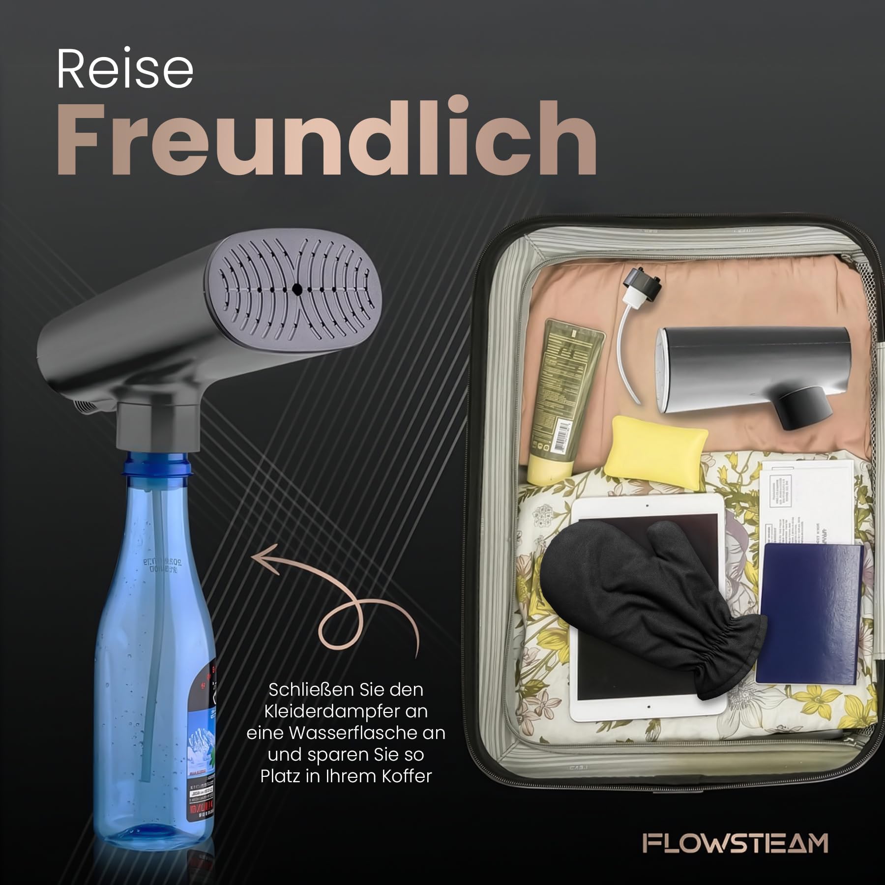 Kleidung Dampfglätter – 1680W Hand-Dampfbügeleisen, 25s Schnellaufheizung, 370ml Wassertank, 3 Dampfmodi, Trockenbügelfunktion, Hitzebeständiger Schutzhandschuh (Mattgrau)