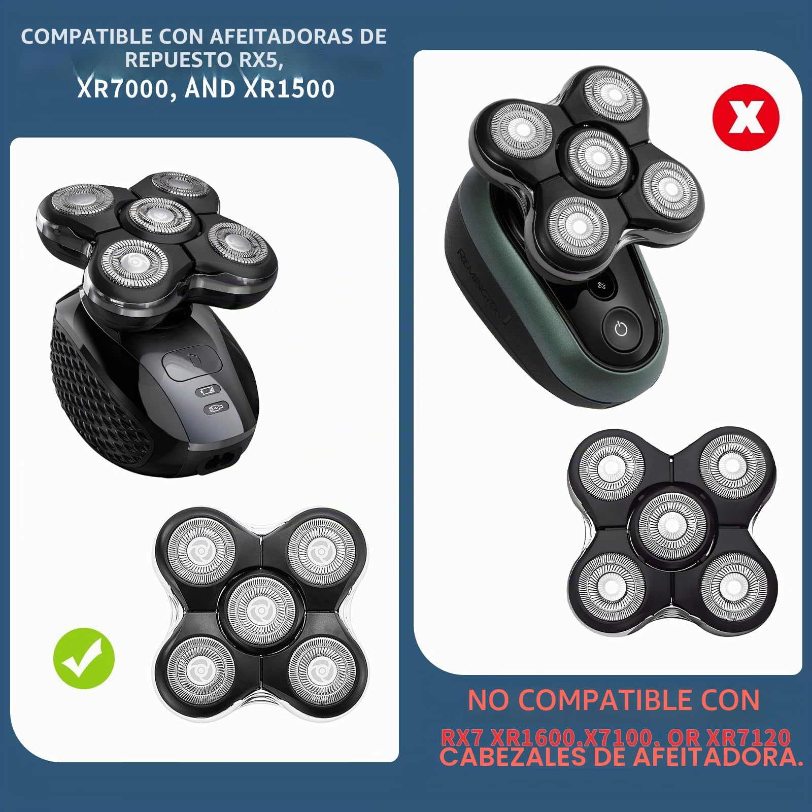 Cabezales de repuesto RX5 compatibles con afeitadoras Remington Balder Pro XR1500, XR1501 y RX5 (2 unidades)