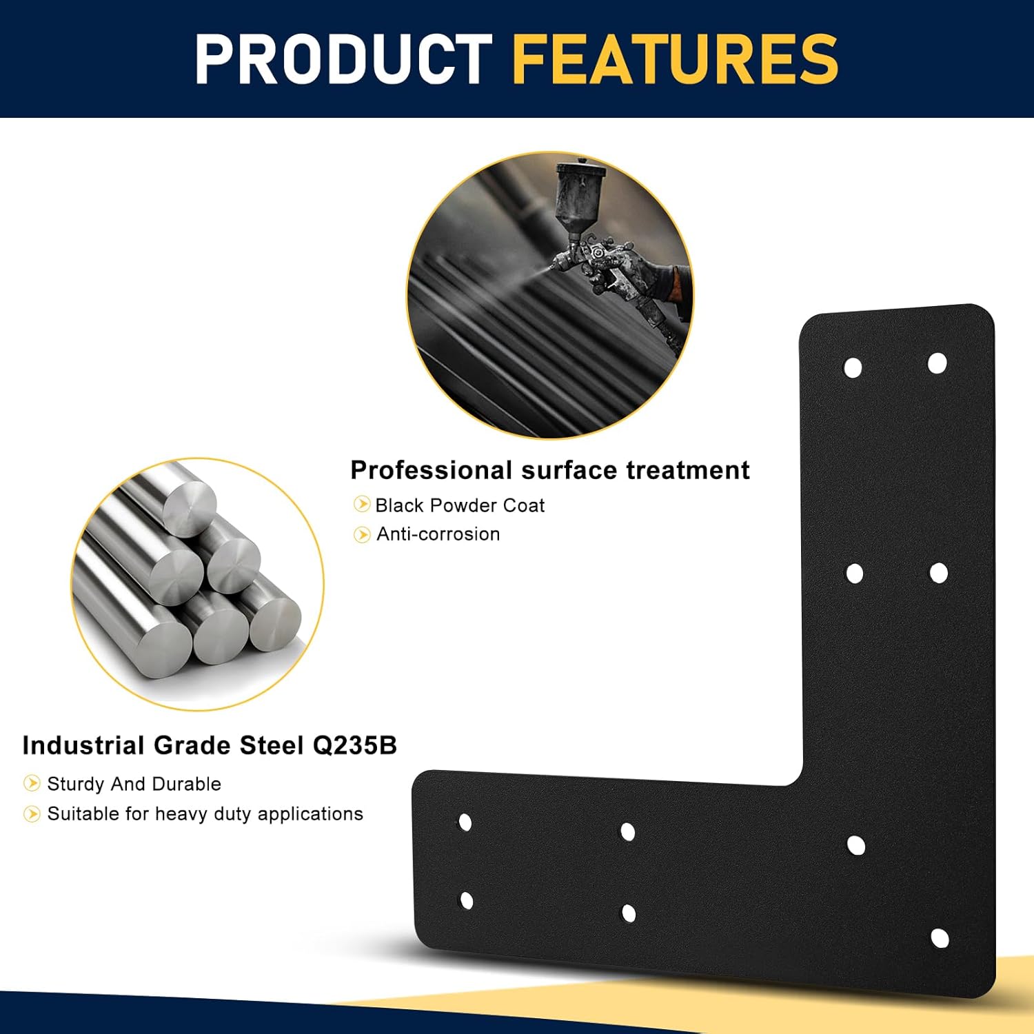 10x10 L Post Bracket 4PCS, L Flat Mending Plate for Wood 4x4,6x6 Lumber, Black Powder Coated Heavy Duty Pergola Brackets,L Beam Brackets, L Truss Bracket,L Shape Post to Beam Connectors…