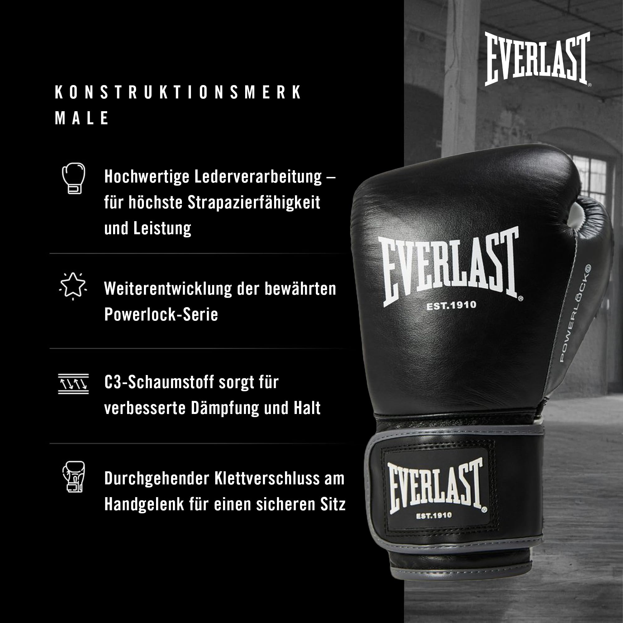 Everlast Powerlock OG Advanced Boxhandschuhe Sandsack-, Mitt- & Sparring-Handschuhe mit Klettverschluss, EverDri, C3-Schaumstoff, ergonomischer Griff – Original Everlast Ausrüstung