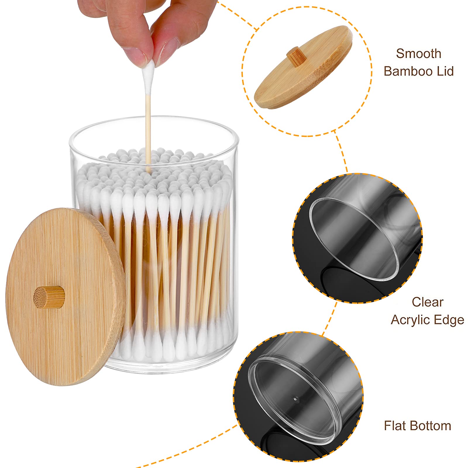 2 Pack Glass Q-tip Holders With Bamboo Lids - Apothecary Jars For Cotton Swabs & Balls, Bathroom Countertop Decor - View #11