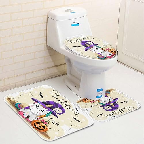 Miniatura 4 de Britimes Juego de 4 cortinas de ducha de unicornio con alfombras, juego de baño con alfombra antideslizante, tapa de inodoro y 12 ganchos, 72 x 72