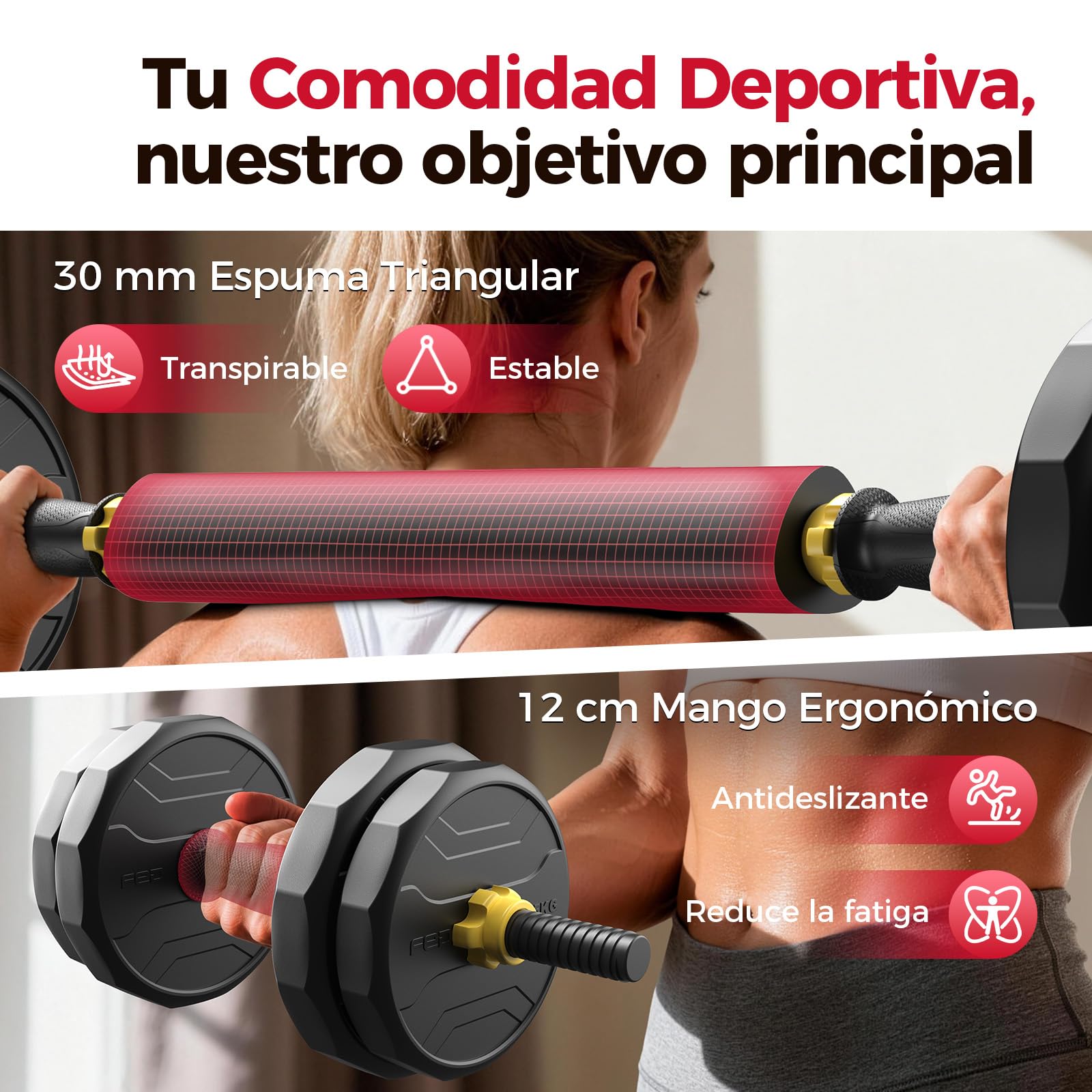 FEIERDUN 20/25/30/40KG Juego de Pesas y Mancuernas Ajustables, Kit Pesas 5 en 1 con Barra, Pesas Rusas y Soportes Para Flexiones, Equipo de Entrenamiento Progresivo para Toda la Familia