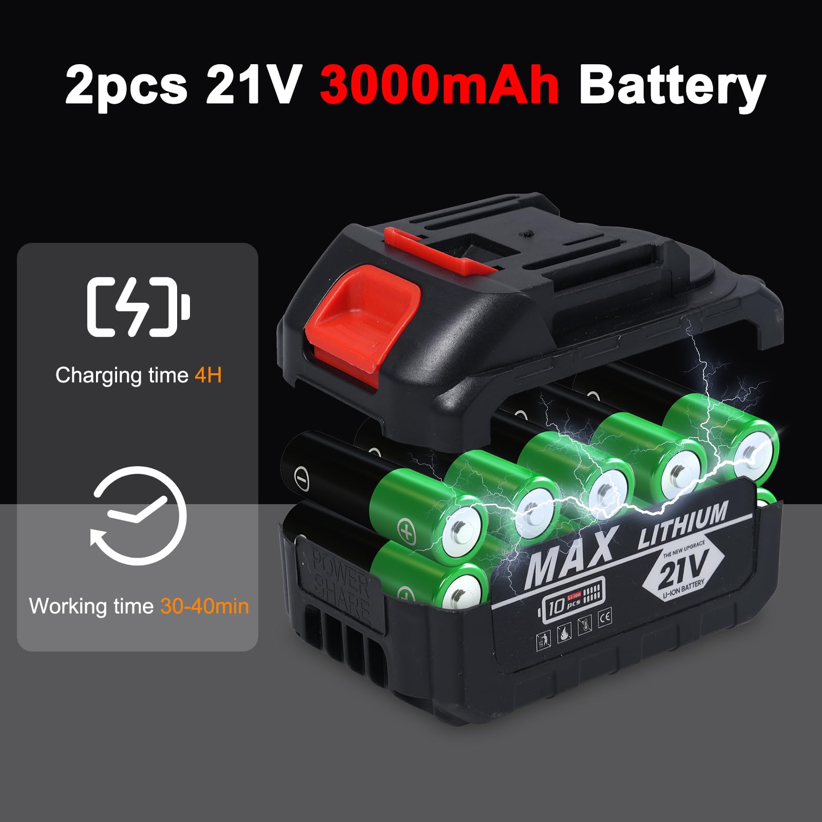Elektrische Wasserpistole, kabelloser Hochdruckreiniger, 2 Stück, 21 V, 3000 mAh Akku, mit 6-in-1-Düse für Autos, Wände, Straßen, Zäune, Hofwäsche, Blumen gießen