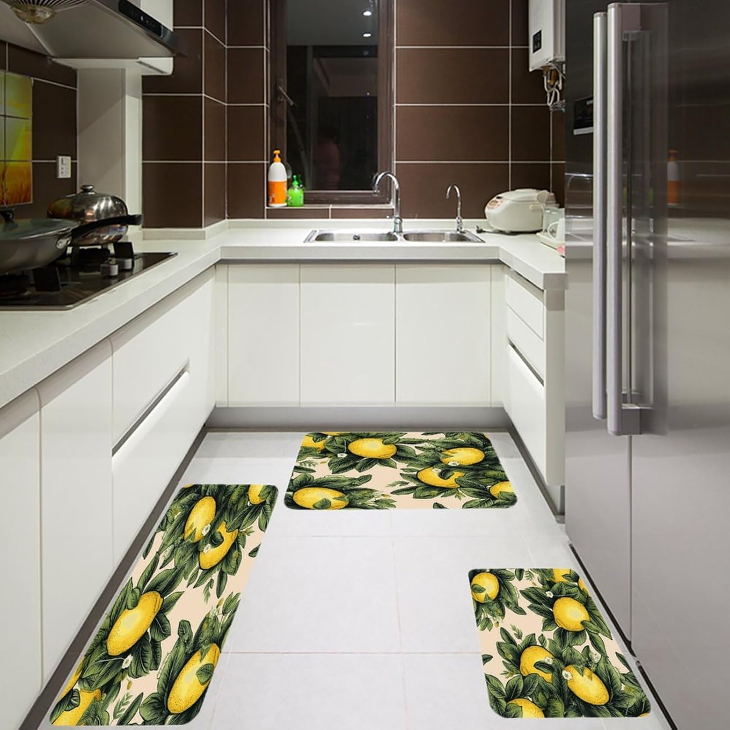 Lemon Kitchen Rugs Set of 3 Non Slip Washable Kitchen Mats for Floor Soft Area Rug Kitchen Floor Mat Cushioned Anti Fatigue Mats Standing Sink Mat Decor Runner Rugs