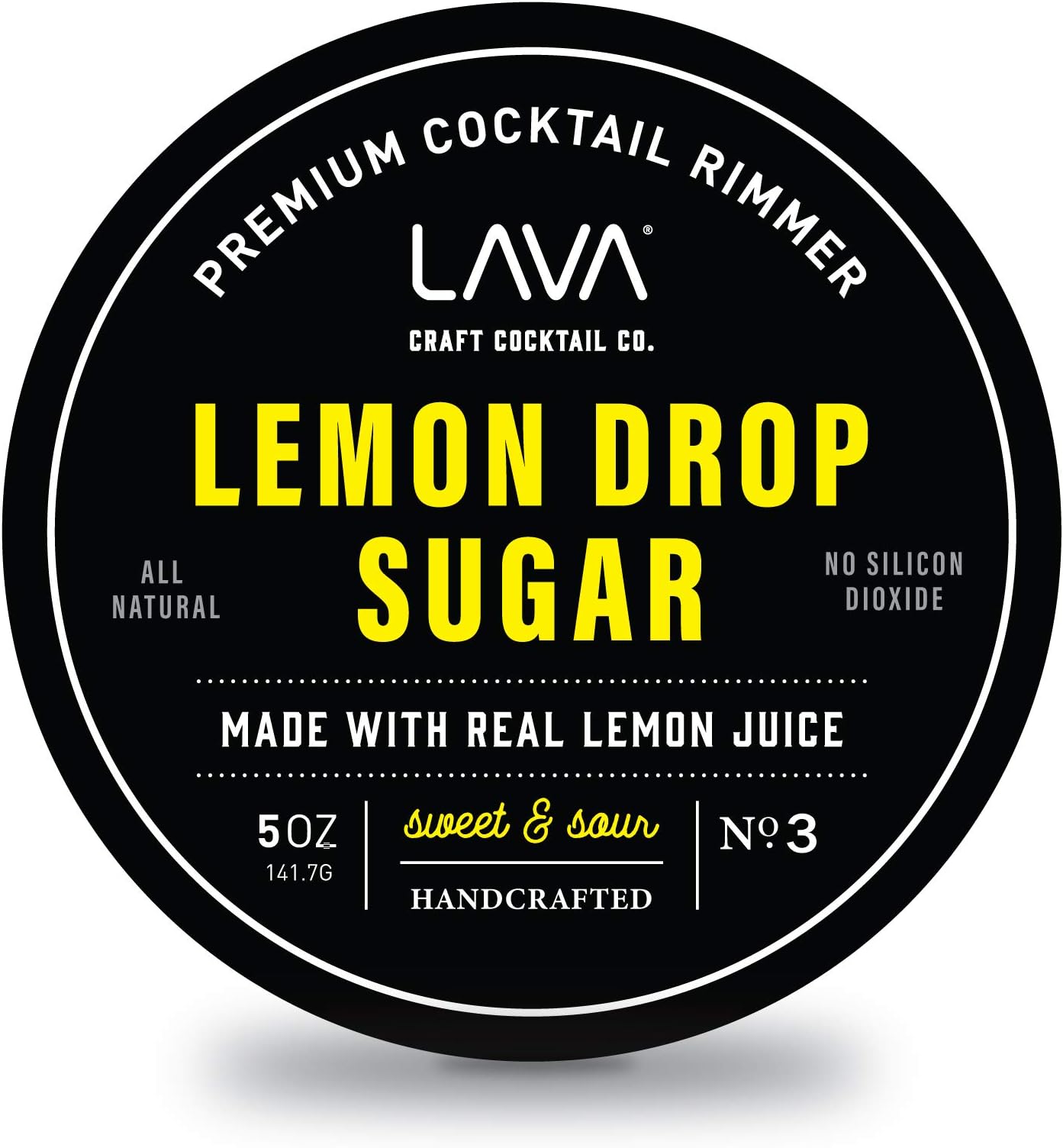 LAVA Premium Lemon Drop Sugar Cocktail Rimmer, All Natural Rimmer Sugar, Sweet & Sour, Real Lemons, Pure Cane Sugar, No Silicon Dioxide, with Easy Screw-On Lid - 5oz
