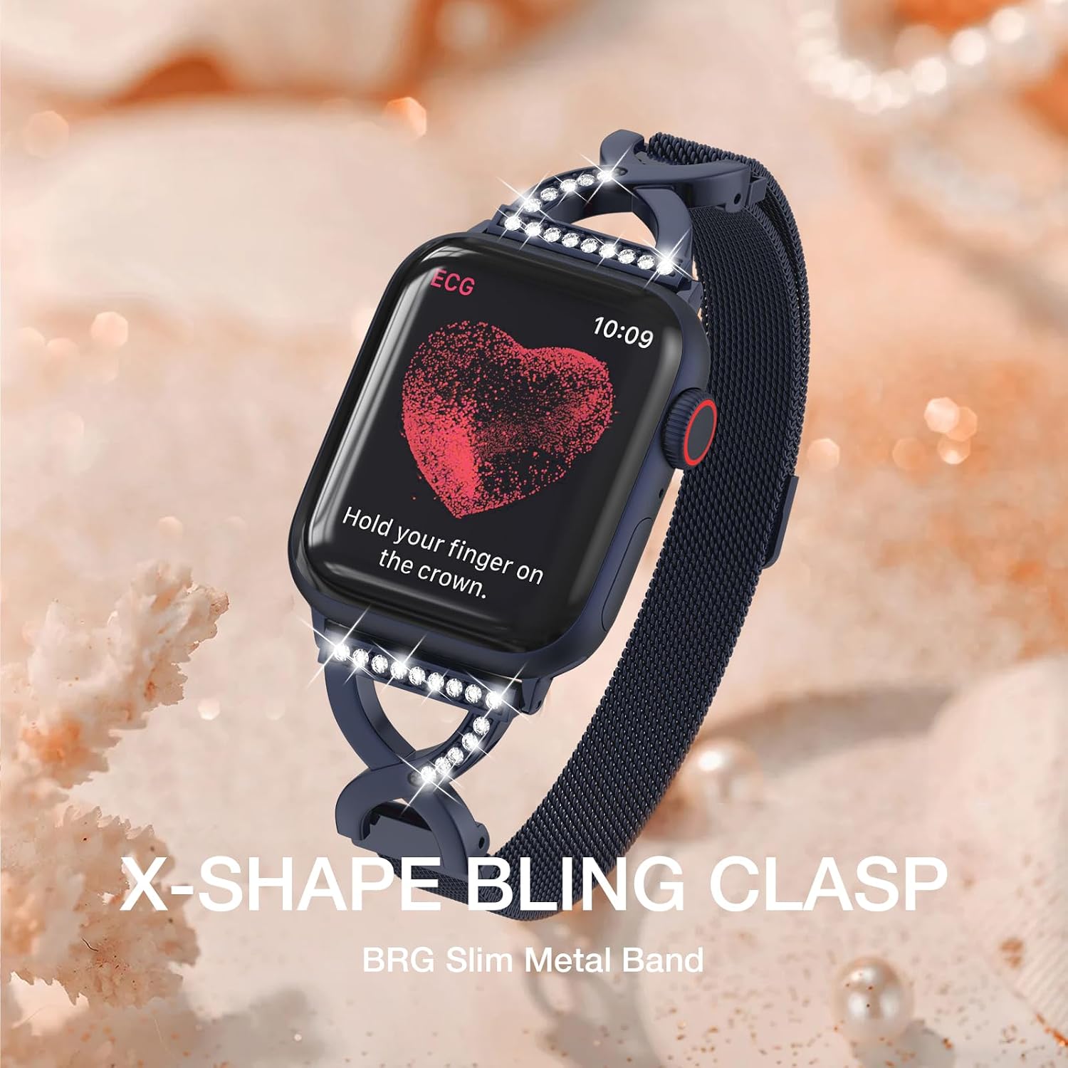 Thin Mesh Loop with X-Shape Clasp Compatible with Apple Watch Bands Women image 2