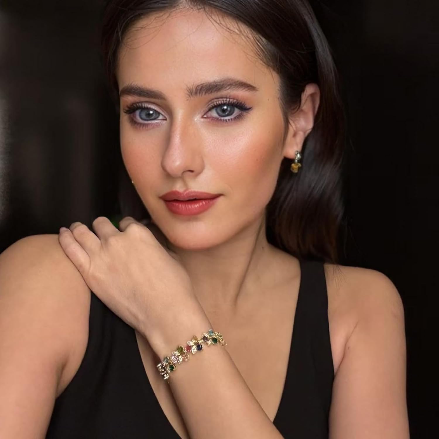 RIZILIA Blossom Tennis Bracelet for Women – 7" Round Cut Multicolor Cubic Zirconia CZ in Gold Plated, Fashion Jewelry Gift - Image 5