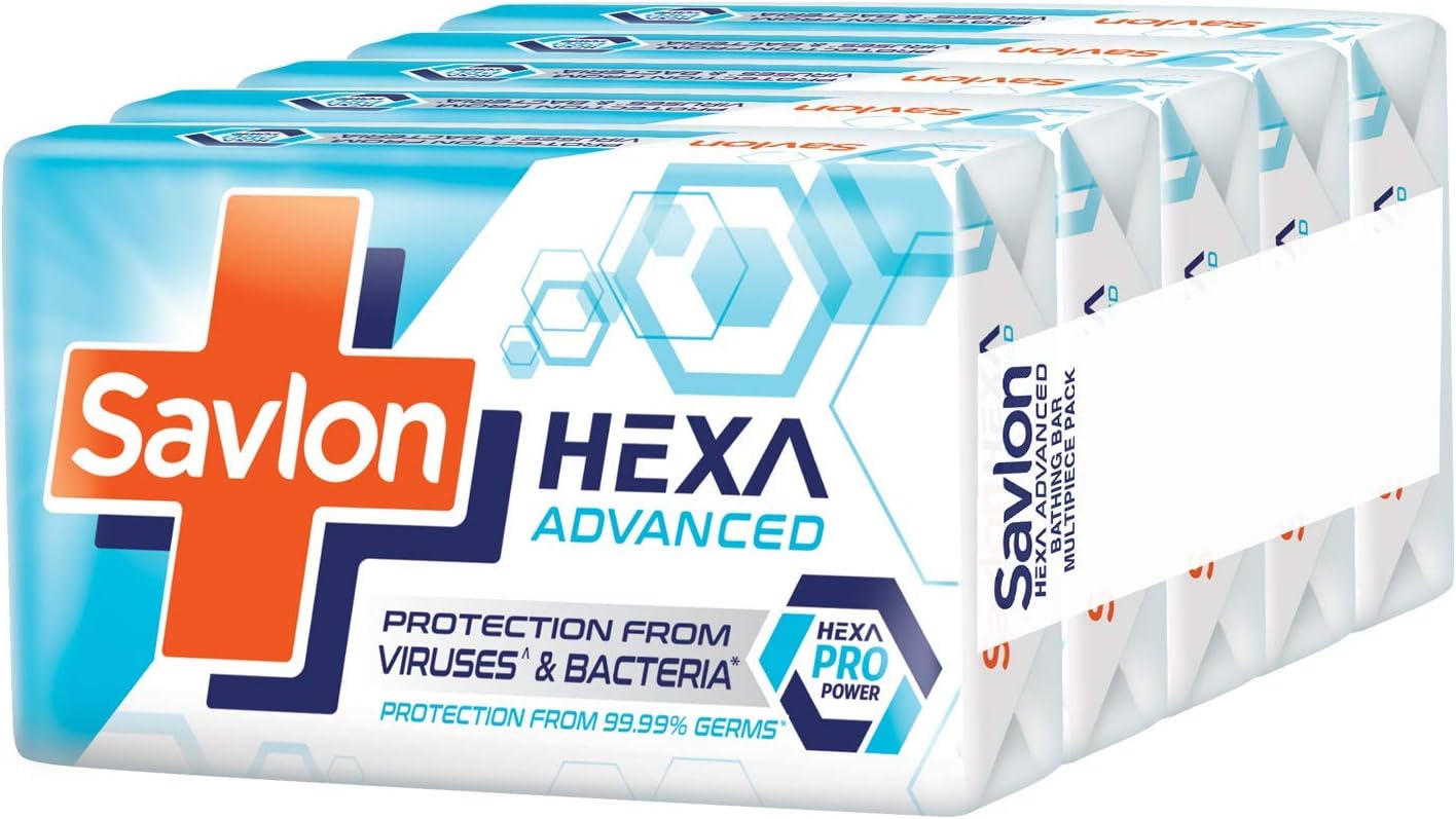 SavlonHexa Advanced Germ Protection Bathing Soap Bar, Pack of 5-125g each