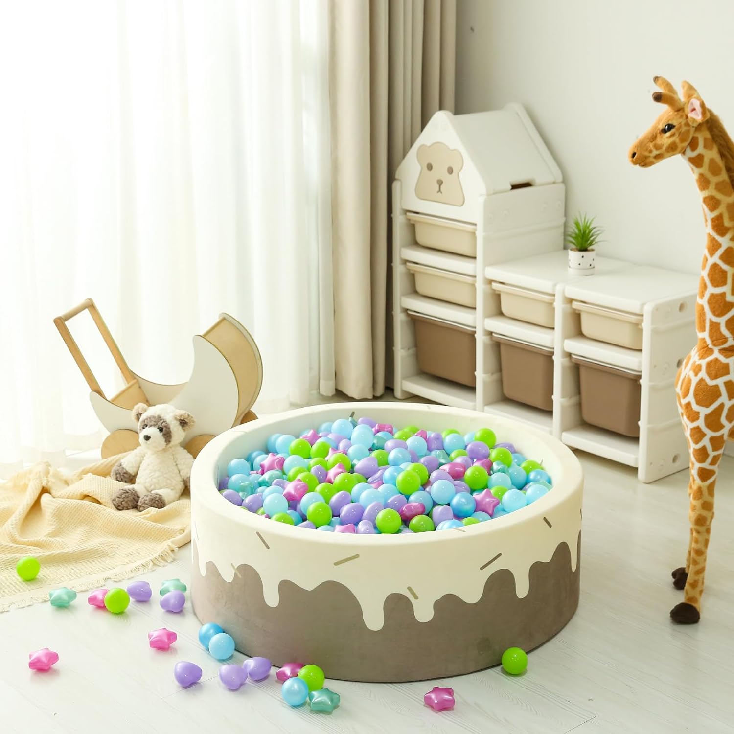 GOGOSO Star Ball Pit Balls for Ball Pit, Crush-Proof BPA Free Colorful Play Plastic Balls for Kids Toddler Christmas Party Decor Giant Friendship Bracelet Banner