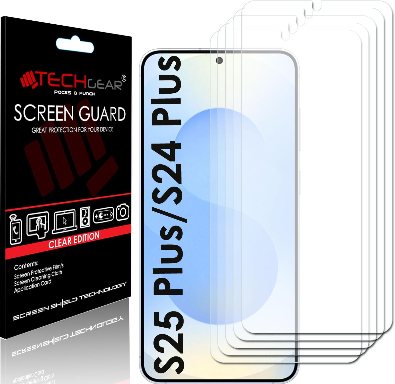 TECHGEAR Screen Protectors [5 Pack] for Samsung Galaxy S24 Plus & S25 Plus 5G, CLEAR FILM LCD Screen Protectors Cover Guards