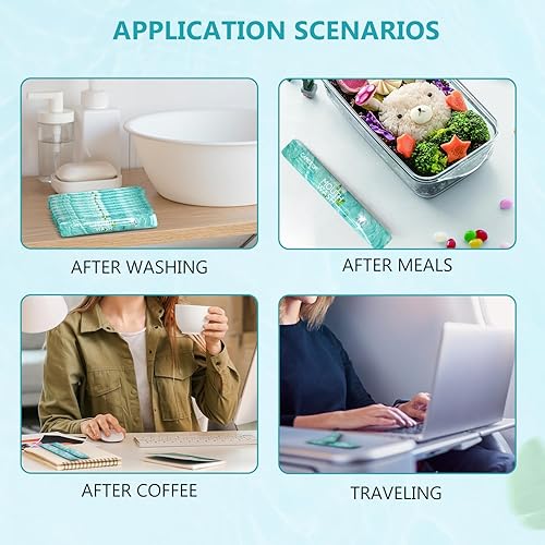 Miniatura 6 de Enjuague bucal de tamaño de viaje, paquetes portátiles para llevar, sin alcohol ni flúor, tiras de enjuague bucal de menta fresca para una higiene