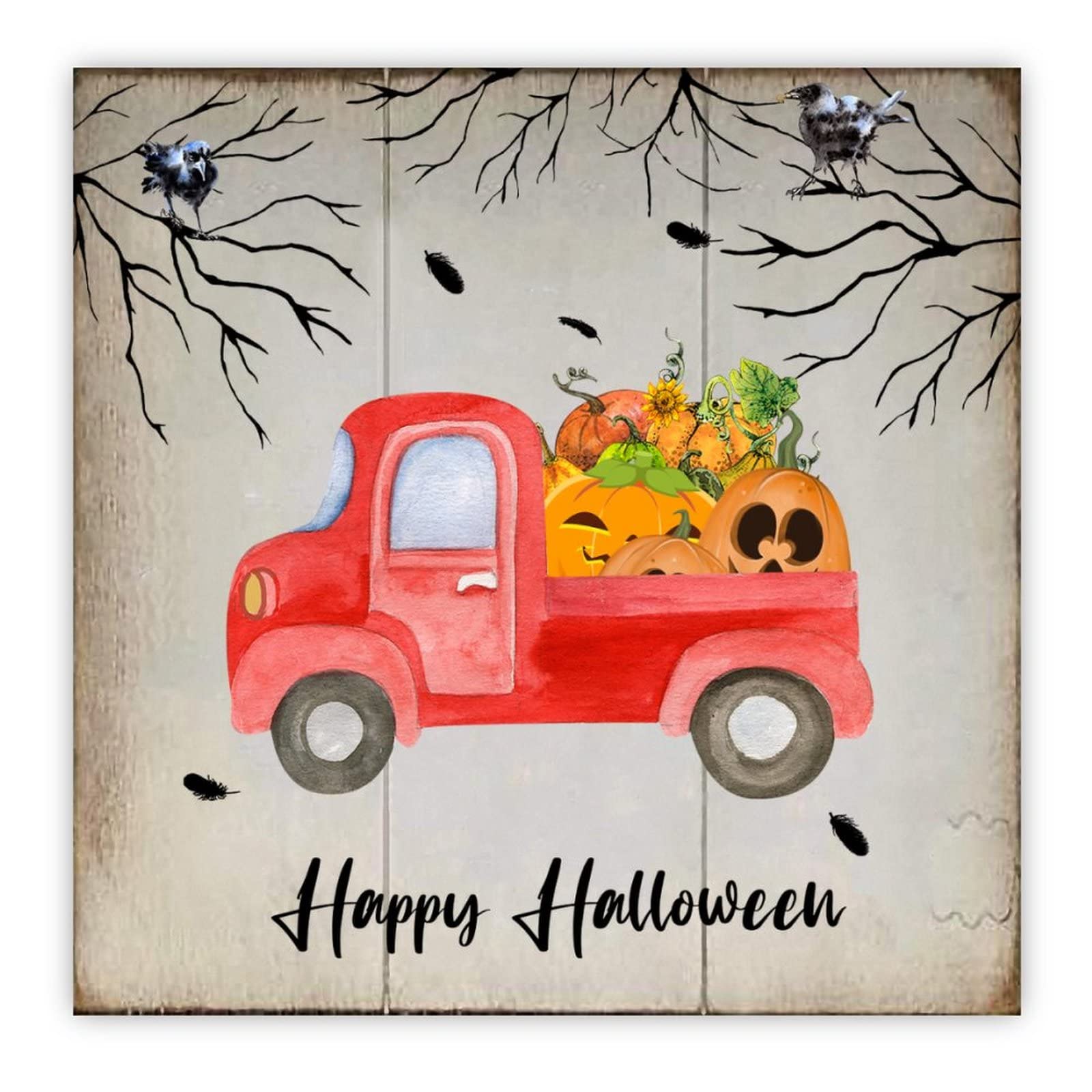 Décoration murale minimaliste Happy Halloween en bois imprimé 40cm