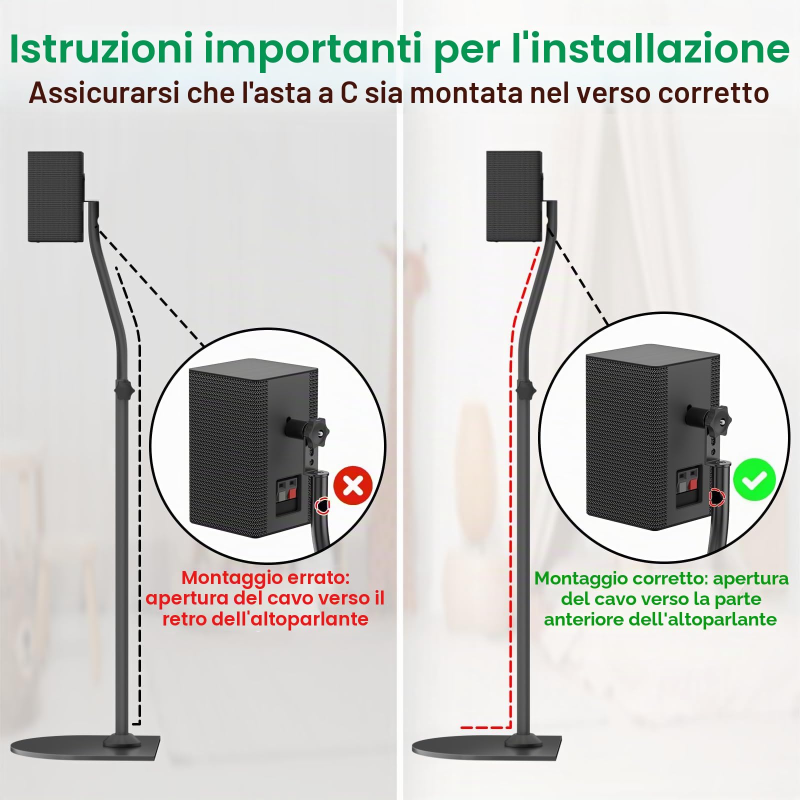 Supporti universali per altoparlanti, montaggio a parete regolabile in altezza da 33" a 42", compatibile con altoparlanti surround Samsung, base stabile e gestione dei cavi, supporta fino a 30 libbre